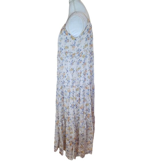 Elena Baldi Silk Blend Tiered Floral Print Maxi Dress Generous Size Medium Cream - Picture 8 of 13